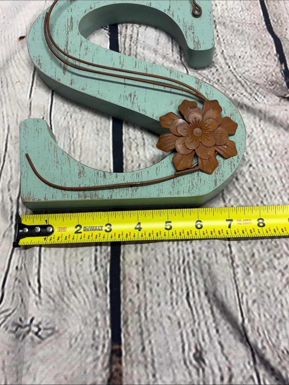 Mint Wooden Letter 'S' Wall Accent with Brown Flower